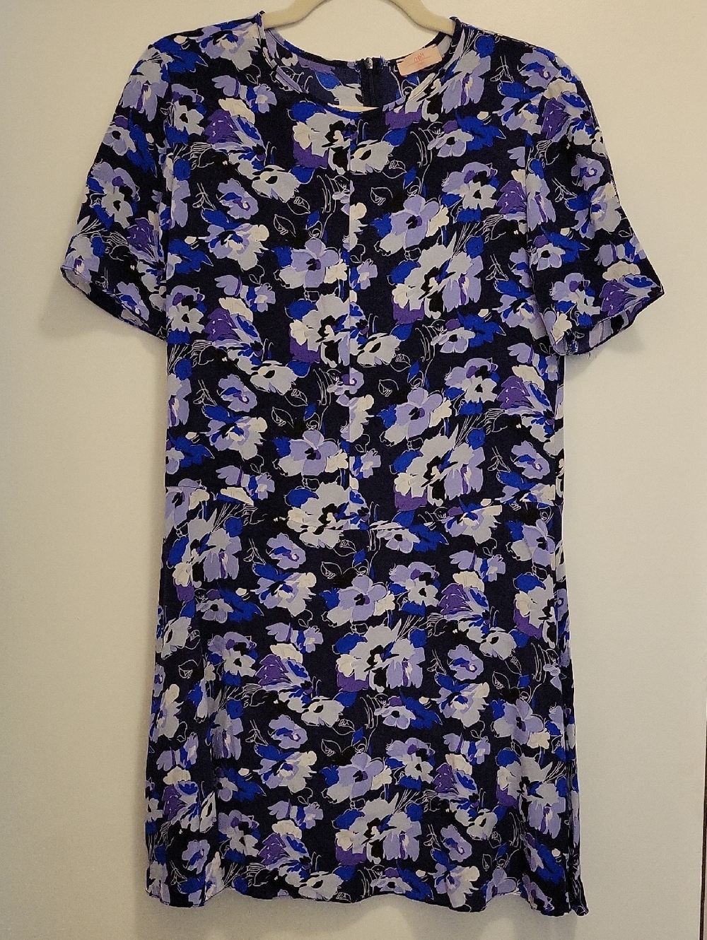 Vintage Silk Nell Floral Shift Dress in Blue & Purple Size 4